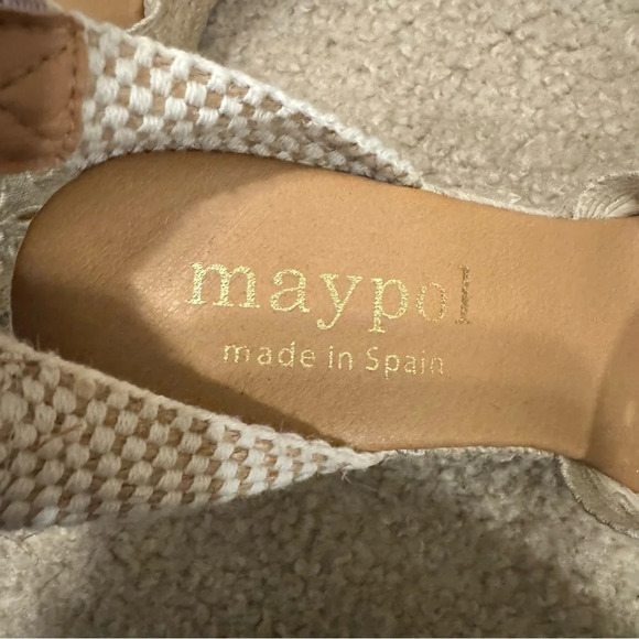 Maypol Textile Close Toe Ankle Strap Espadrille Wedge Sandals size 38 Cream - Picture 4 of 8
